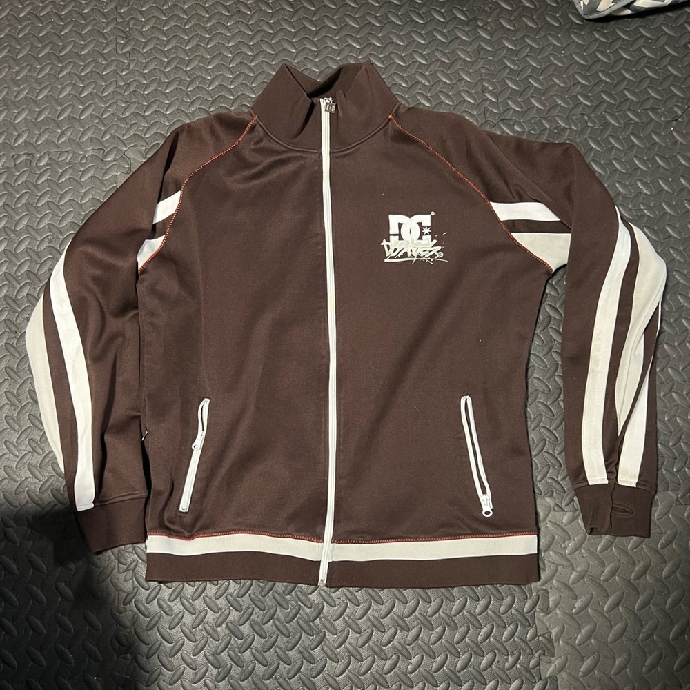 DC Men's Black and White Zip-Up Sweater